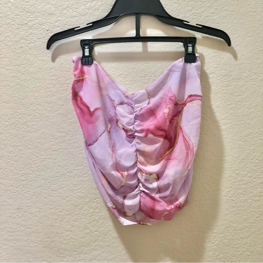 Women's Pink Marble Triangle Bikini Top and Thongs with Skirt Coverup - Picture 5 of 5